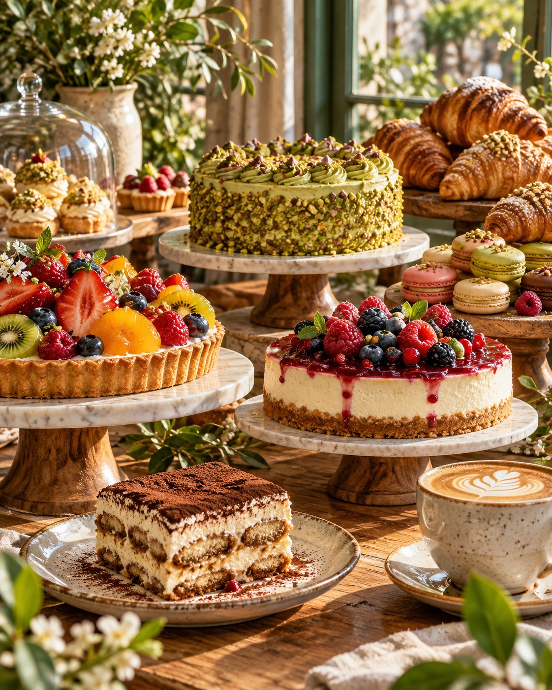 Mesa de tortas y cheesecake con frutos rojos, imagen conceptual